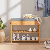 SoBuy Slim Entrance Bench - Bamboo with Padded Seat in Natural