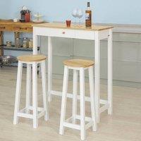 SoBuy Compact Bar Table - Natural Wood Top - Industrial Modern in White
