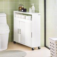 SoBuy Slim Bathroom Cabinet - 3 Sliding Doors & Castors in White