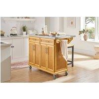 SoBuy Rolling Kitchen Island - Bamboo & Stainless Steel in Natural