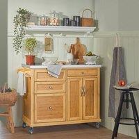 SoBuy Mobile Kitchen Island - Stainless Steel Top Farmhouse in Natural
