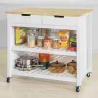 SoBuy Mobile Kitchen Island Wood-Top Farmhouse - 2 Drawers 2 Shelves in White