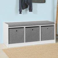 SoBuy Entrance Storage Bench - 3 Fabric Baskets in White