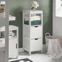 SoBuy Narrow Bathroom Cabinet - 2 Drawers & Open Shelf - H90cm in White