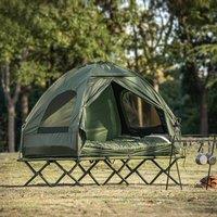 SoBuy Foldable Camping Tent with Bed Air Mattress - Portable bag & Canopy & Electric Inflatable Pump - For 2-Person in Dark Green | Size: Double