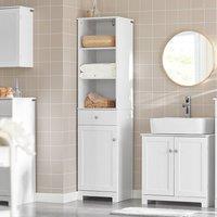 SoBuy Bathroom Tall Freestanding Cabinet 5 Shelves 1 Drawer 1 Door - H161cm in White