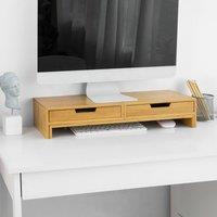 SoBuy Monitor Stand Office Organiser with 2 Dual Adjustable Drawer - H11cm in Natural