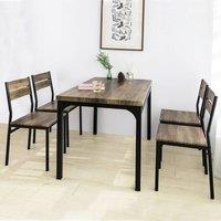 SoBuy Dining Chair - Wood Effect & Steel Frame - Industrial Rustic in Brown