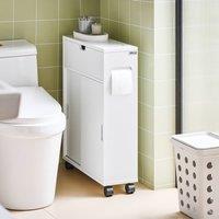 SoBuy Slim Bathroom Side Cabinet - Rolling & Slide Door in White