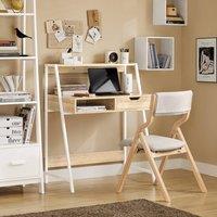 SoBuy Compact Office Desk - Light Oak & White Frame