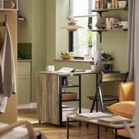 SoBuy Foldable Desk with 3 Shelves - Light Oak - Industrial Modern | Size: 180 cm x 60 cm