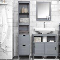 SoBuy Slim Bathroom Tall Storage Cabinet - 3-Tier Shelves 2 Drawers - H144cm in Grey