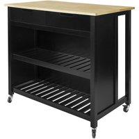 SoBuy Mobile Kitchen Island Wood-Top Farmhouse - 2 Drawers 2 Shelves in Black