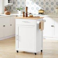 SoBuy Mobile Kitchen Trolley - Natural Wood Top Farmhouse in White