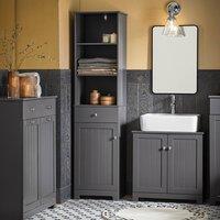SoBuy Bathroom Tall Freestanding Cabinet 5 Shelves 1 Drawer 1 Door - H161cm in Dark Grey