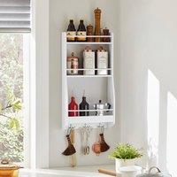 SoBuy Wall-Mounted Storage Rack - 3-Tier with Hooks in White