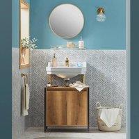 SoBuy Under Sink Bathroom Cabinet - Space-Saving Design - Industrial in Light Brown | Size: W600mm x H600mm