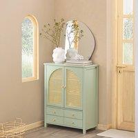 SoBuy Space-Saver Entrance Cabinet - Rattan-Panel Doors in Green | Size: 0.6m2