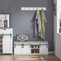 SoBuy Entrance Bench with Storage - Sliding Barn Doors in White | Size: 120 cm
