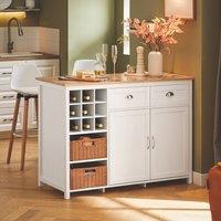 SoBuy Kitchen Island - Natural Wood Top & Rattan Baskets in White