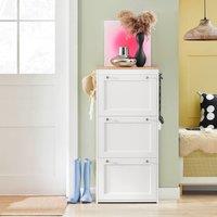 SoBuy Slim Shoe Cabinet - 3 Flip Doors & Hooks Farmhouse in White