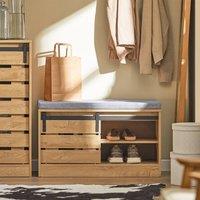 SoBuy Shoe Cabinet with Seat - Sliding Barn Doors - Vintage Industrial in Light Oak
