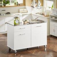 SoBuy Mobile Kitchen Island - Stainless Steel Top in White