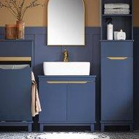 SoBuy Narrow Under Sink Cabinet With 2 Door - Bathroom Storage Unit in Dark Blue