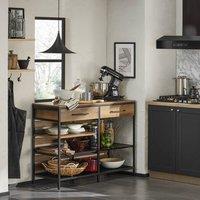 SoBuy Industrial Kitchen Island - Open Shelves & 2 Drawers - Brown