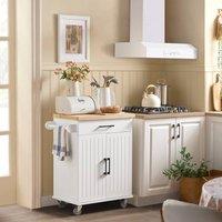 SoBuy Kitchen Trolley - Rubberwood Top Farmhouse in White