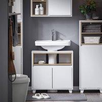 SoBuy Under Sink Bathroom Cabinet with Open Shelf & 2 Door - H61cm in White