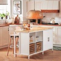 SoBuy Mobile Kitchen Island - Natural Wood Top Farmhouse in White