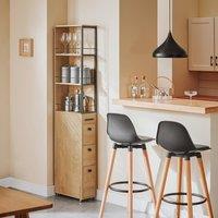 SoBuy Narrow Tall Storage Cabinet - Wheeled & Drawers in Light Oak