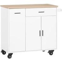 SoBuy Mobile Kitchen Island - Oak Top & Pull-Out Racks in White