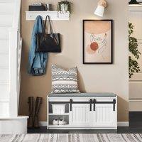 SoBuy Shoe Cabinet with Seat - Sliding Barn Doors Farmhouse in White