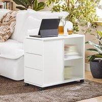 SoBuy Mobile Coffee Table - 3 Drawers & Fluted Glass Doors in White