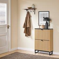 SoBuy Slim Shoe Cabinet - Light Oak & Black Marble Effect