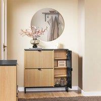 SoBuy Slim Shoe Cabinet - Light Oak & Black Marble