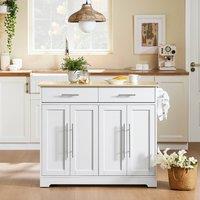 SoBuy Extendable Kitchen Island - Wood-Top Farmhouse in White