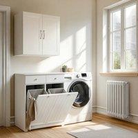 SoBuy Bathroom Large Storage Cabinet with 2 Drawer & 2 Basket - H90cm in White