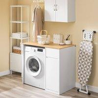SoBuy Washing Machine Cabinet - Laundry Basket & Drawer in White