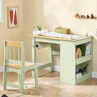SoBuy Children's Activity Desk with Chair - Dual Shelves & Paper Roll in Pale Green