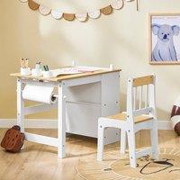 SoBuy Children's Activity Desk with Chair - Dual Shelves & Paper Roll in Natural White