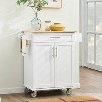 SoBuy Kitchen Trolley - Bamboo Top Farmhouse in White