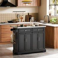 SoBuy 2 Drawers Leaf Kitchen Island Rolling Kitchen Storage Trolley in Black