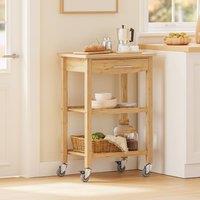 SoBuy Bamboo Kitchen Trolley - Rolling Cart with Drawer in Natural