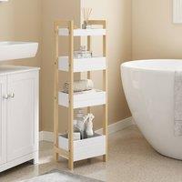 SoBuy 4-Tier Narrow Storage Rack - Bamboo Frame & White Shelves