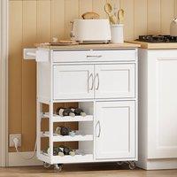 SoBuy Kitchen Trolley - Wood-Top & USB Power Farmhouse in White