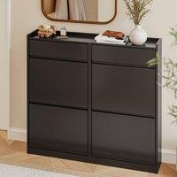SoBuy Shoe Cabinet - 4 Flip Doors & 2 Drawers in Black