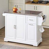 SoBuy Kitchen Trolley - Stainless Steel Top Farmhouse in White